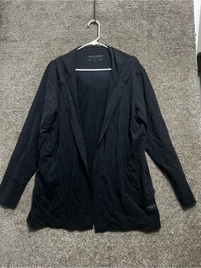 Life Is Good Woman’s Black Open Front Hooded Cotton Cardigan Jersey Knit Large